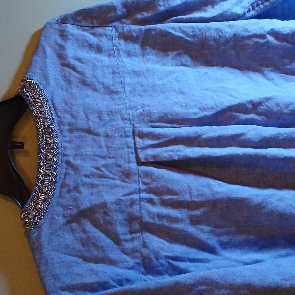 Chico's Linen Embellished Tunic Dress Size 1 Denim Blue - Picture 5 of 9